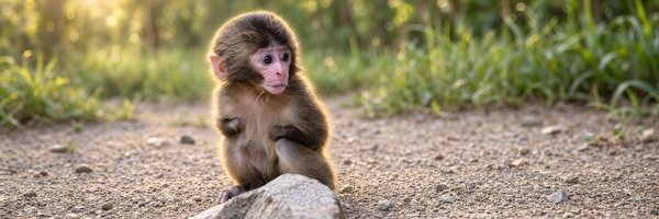 Nina The Monkey standing on a sunlit path